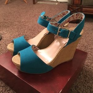 AZ Emma teal platform wedges